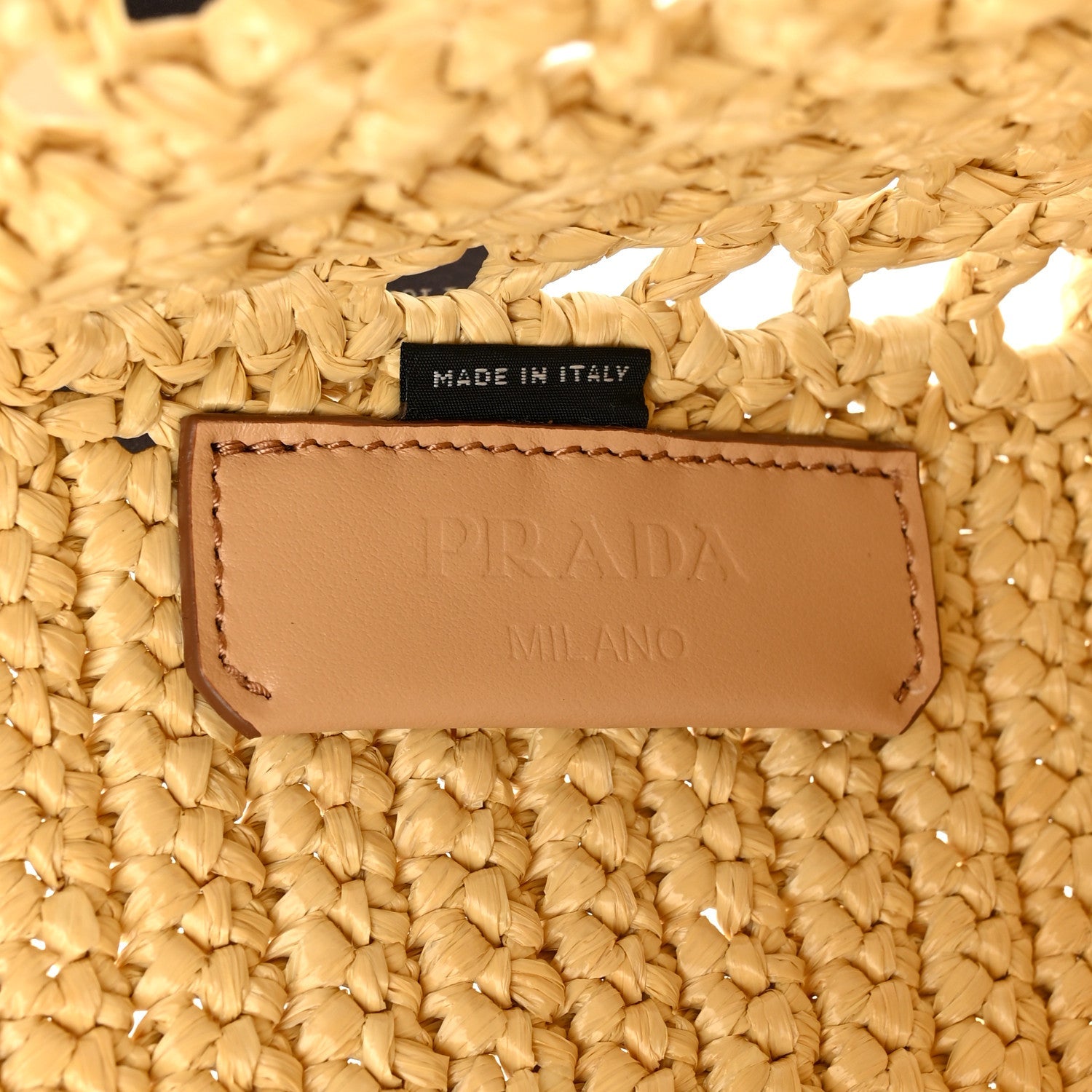 Yarn Raffia Effect Crochet Logo Embroidered Small Tote Bag Naturale