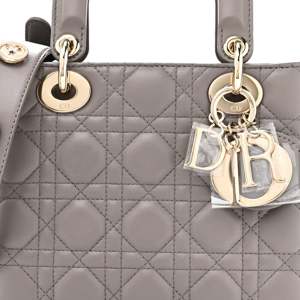 Lambskin Cannage Small Lucky Badges My Lady Dior Grey