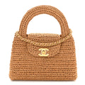 Braided Raffia Nano Kelly Flap Bag Dark Beige