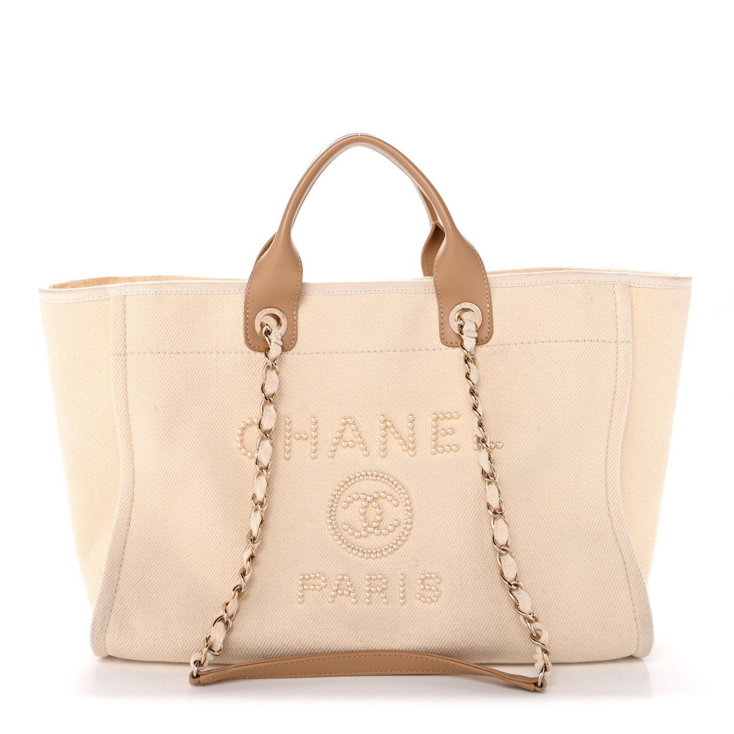 Canvas Pearl Medium Deauville Tote Ecru Beige