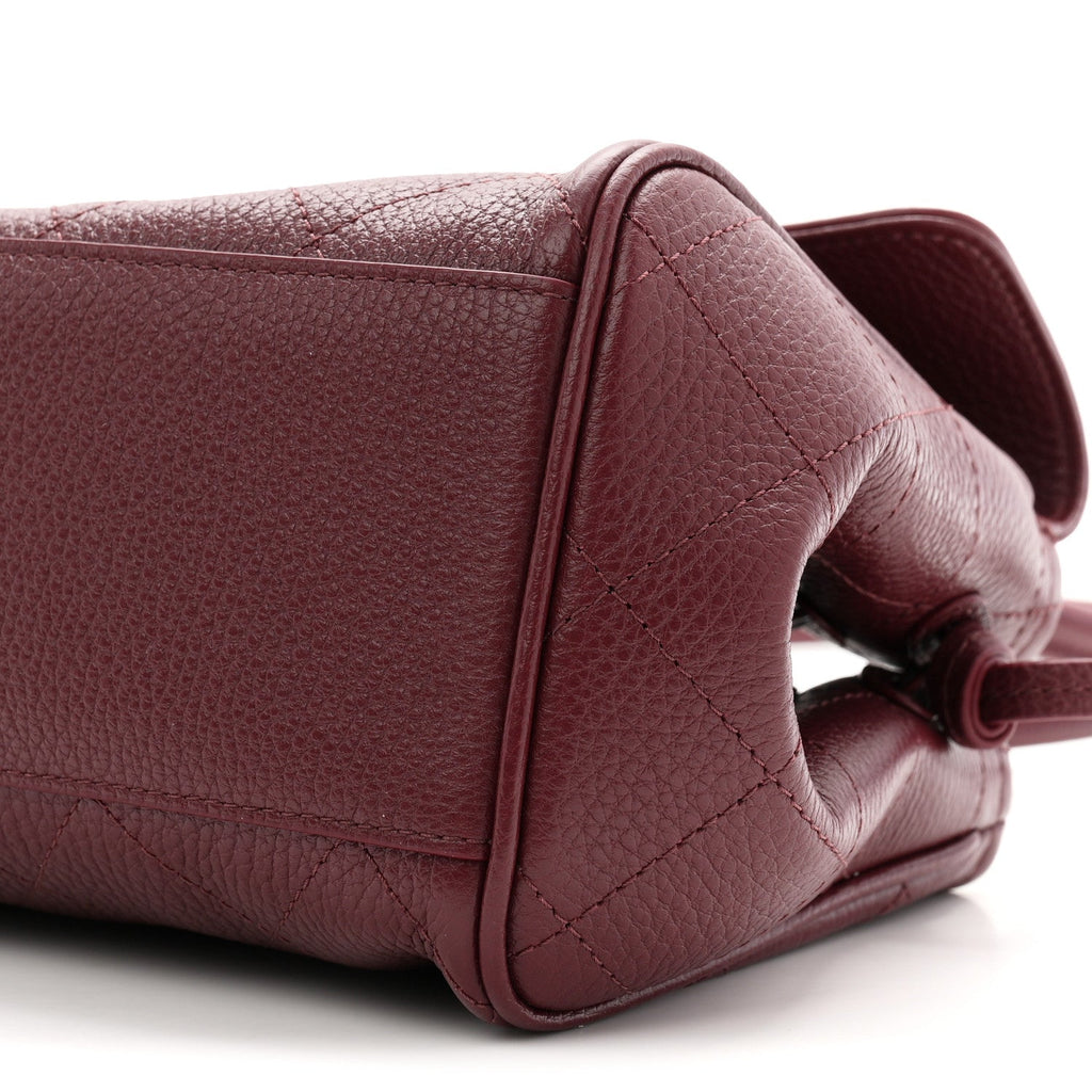 Grained Calfskin Stitched Urban Essentials Small Shopping Bag Burgundy