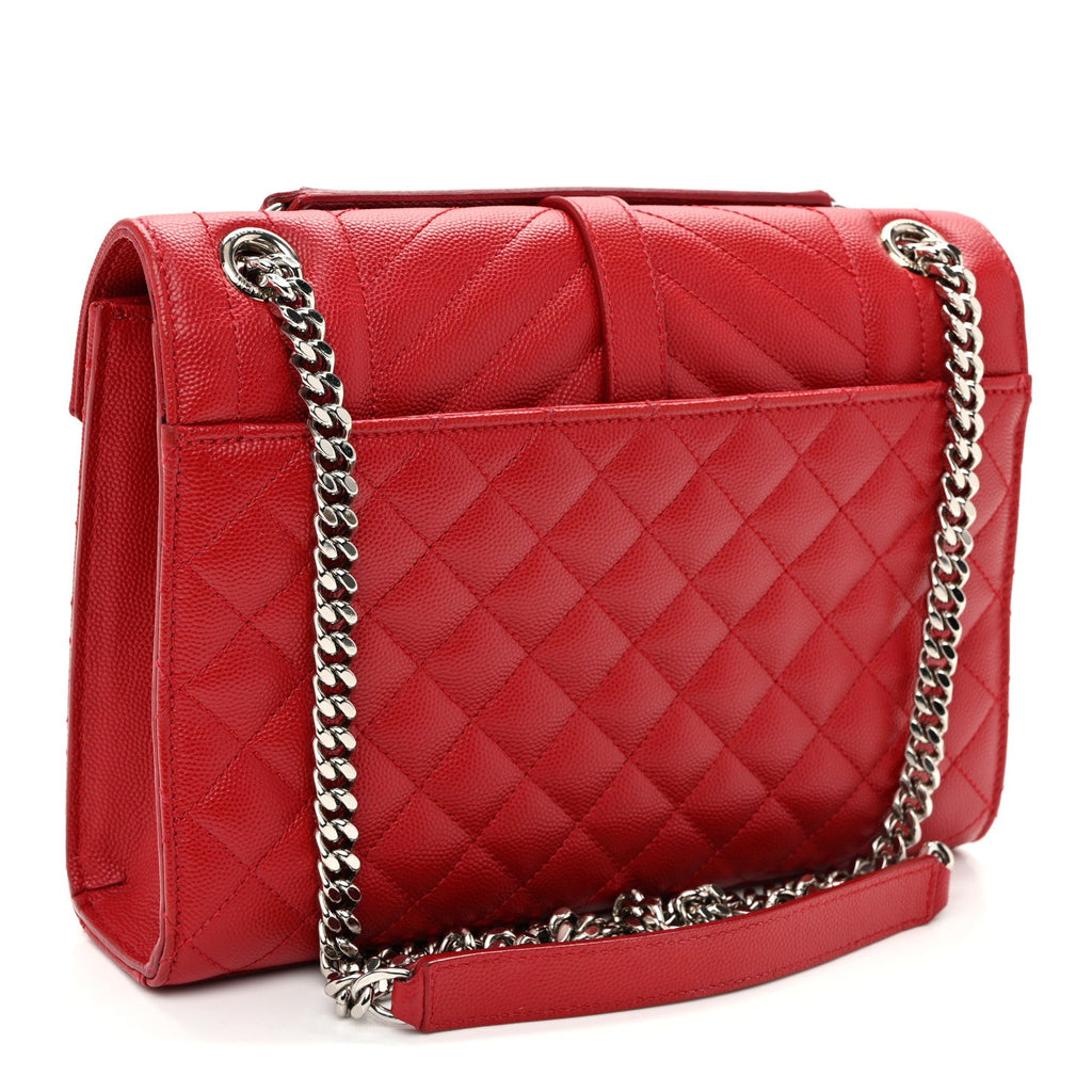 Grain De Poudre Textured Mixed Matelasse Triquilt Medium Monogram Satchel New Red