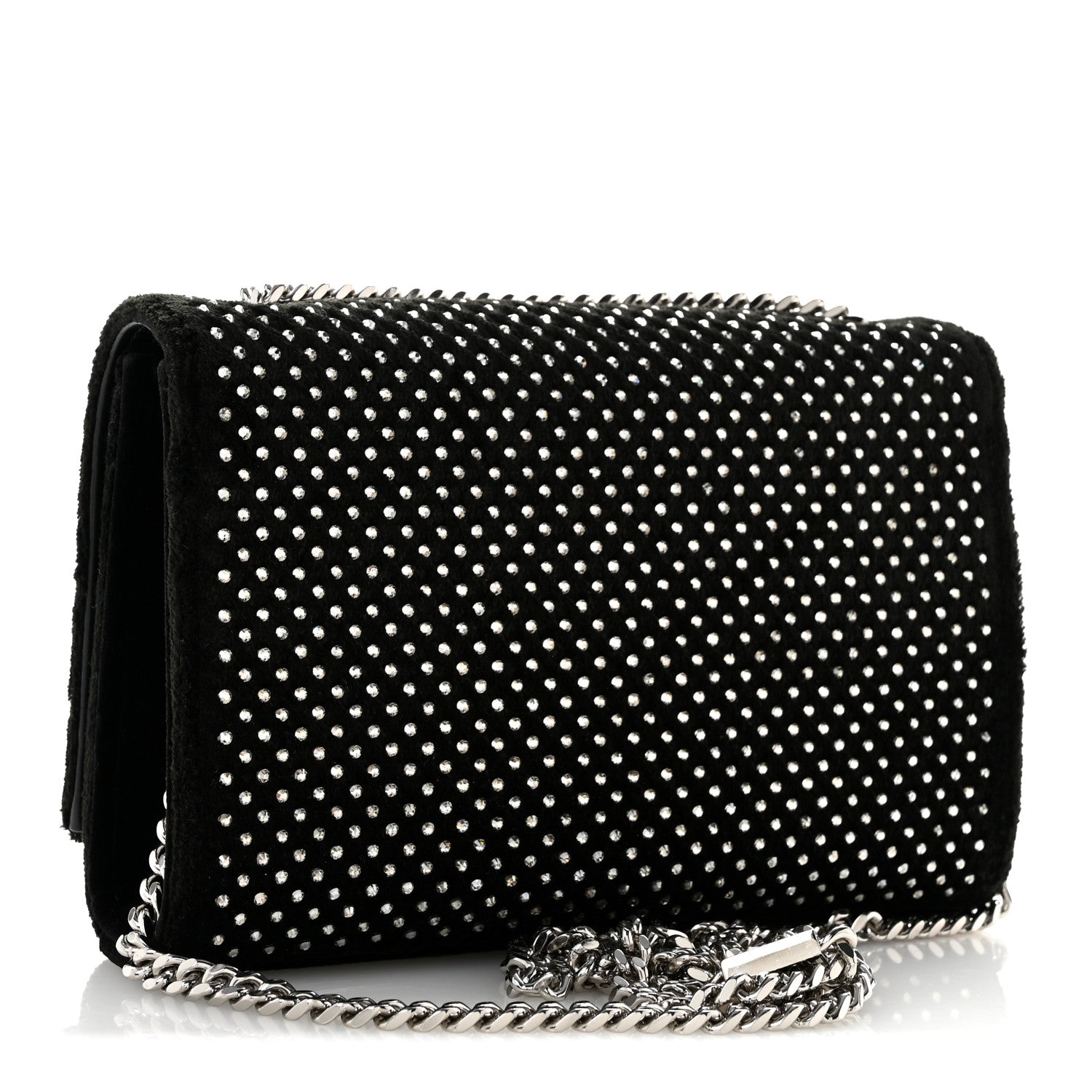 Velvet Crystal Studded Monogram Small Kate Satchel Black