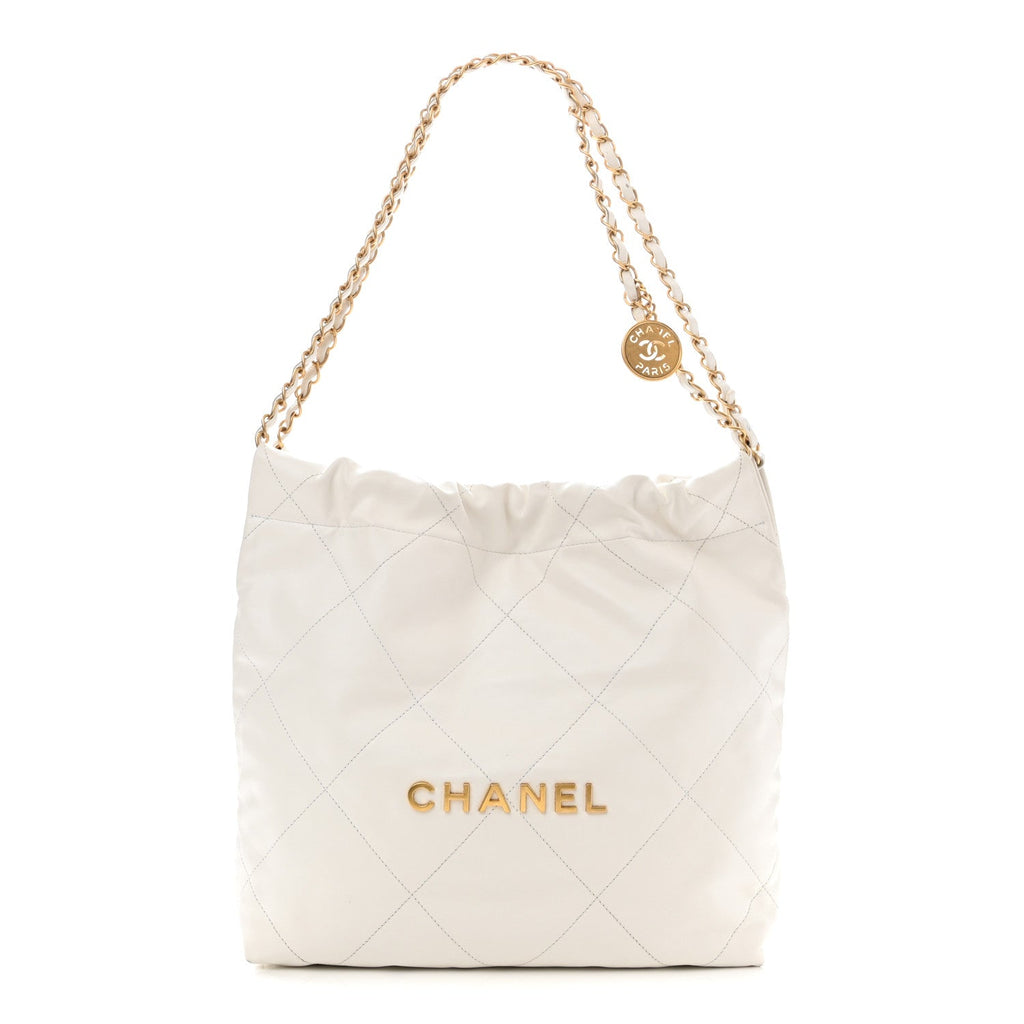 Shiny Calfskin Quilted Small Chanel 22 White