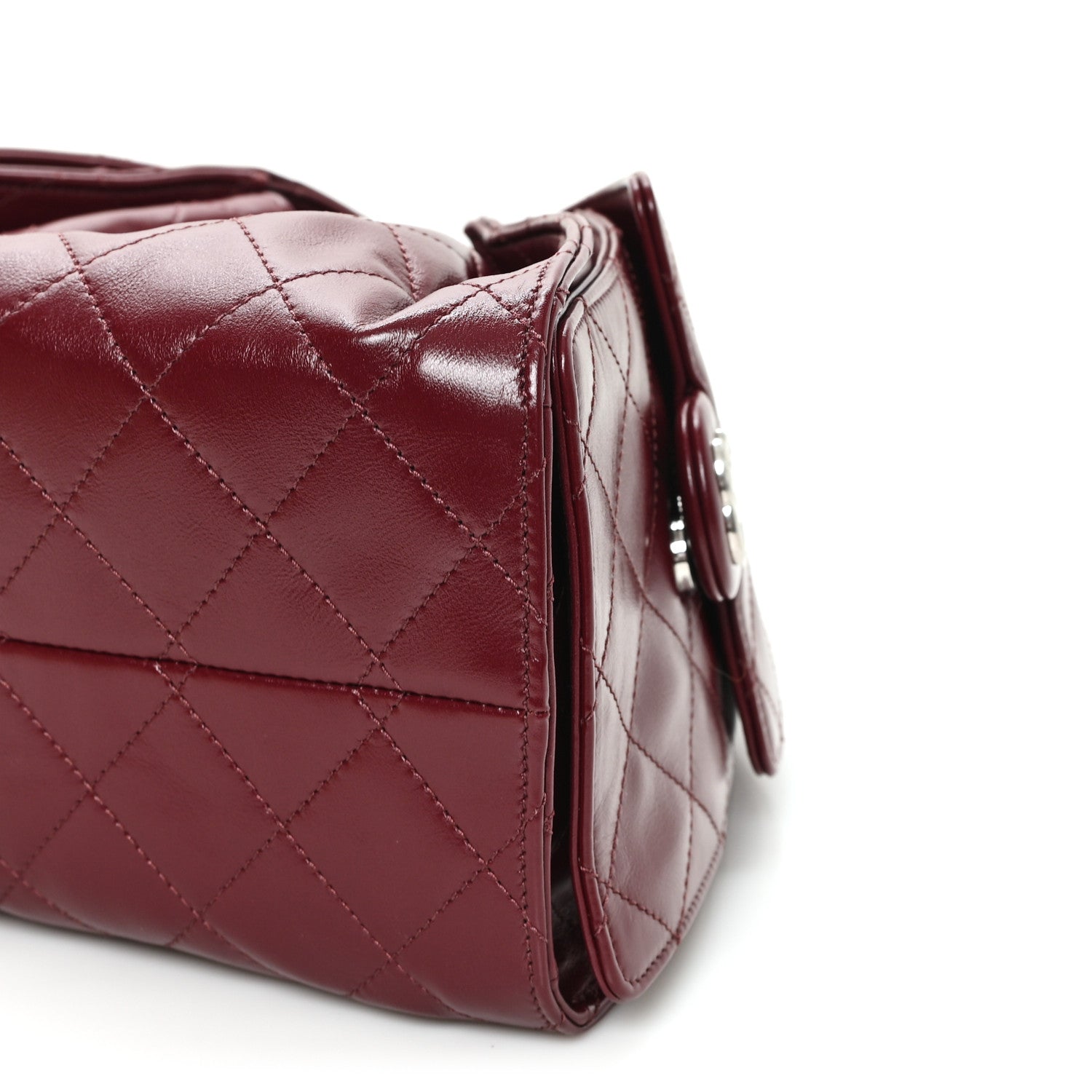 Shiny Crumpled Calfskin Quilted Small Chanel 25 Handbag Burgundy