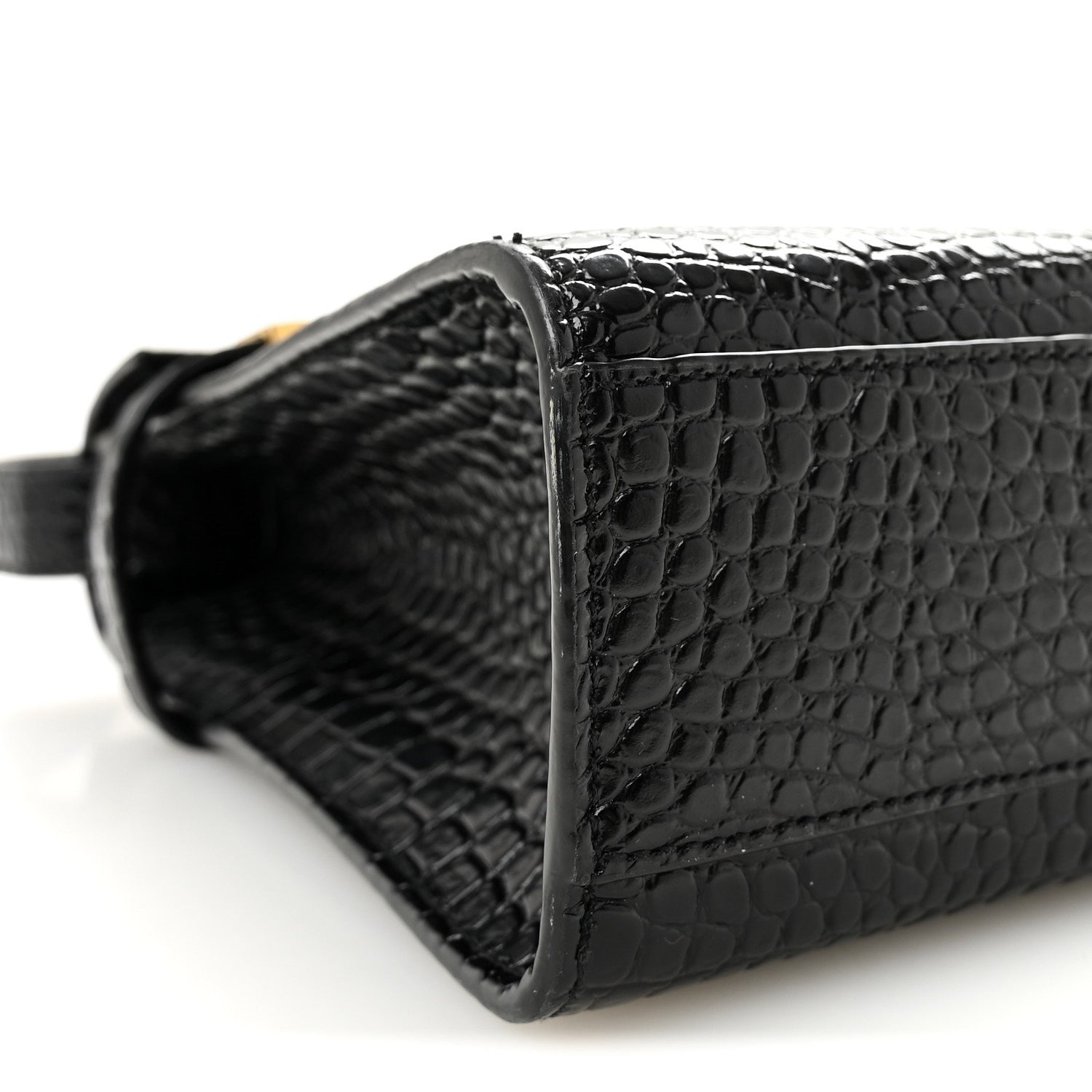 Shiny Calfskin Crocodile Embossed Manhattan Baguette Black