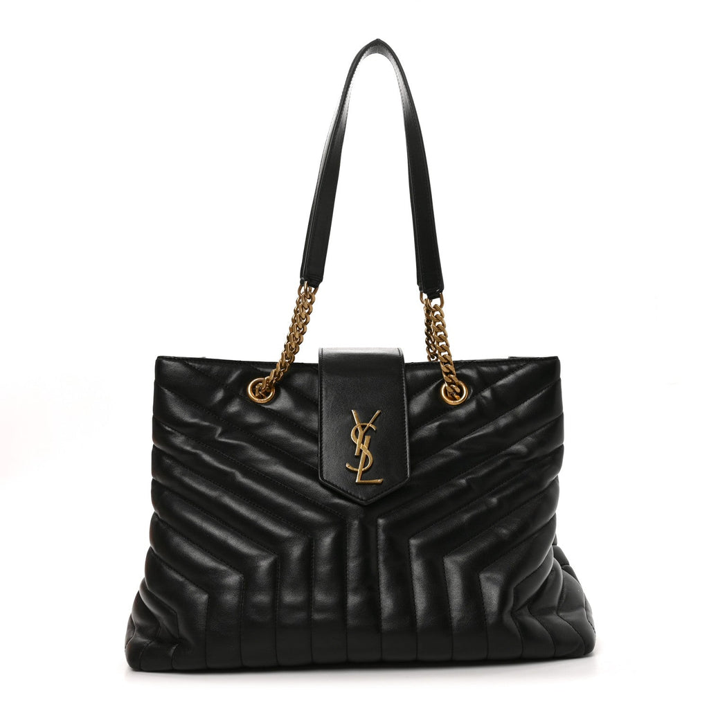 Calfskin Y Quilted Monogram Large Loulou Shopper Black