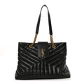 Calfskin Y Quilted Monogram Large Loulou Shopper Black