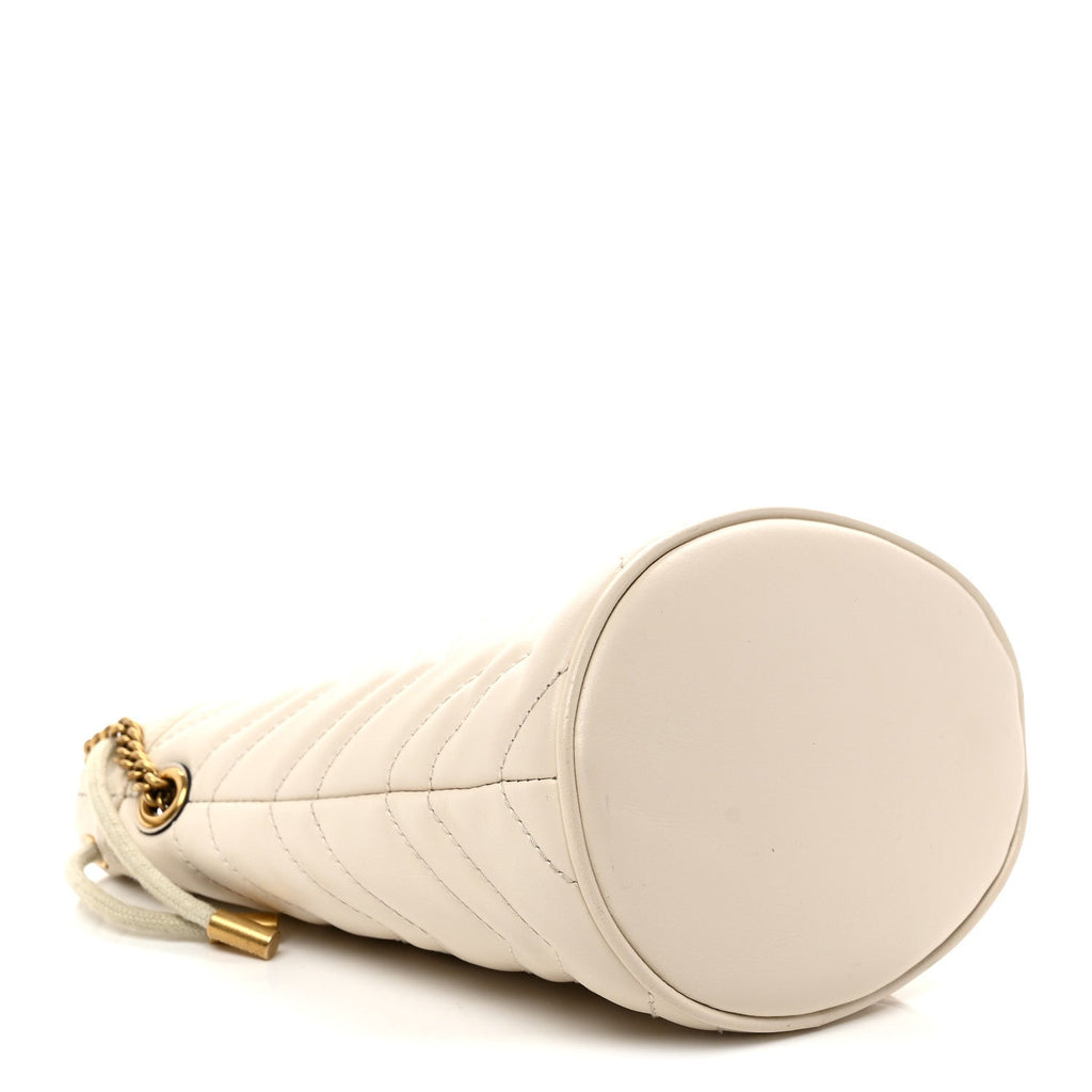 Calfskin Matelasse Mini GG Marmont 2.0 Bucket Bag White