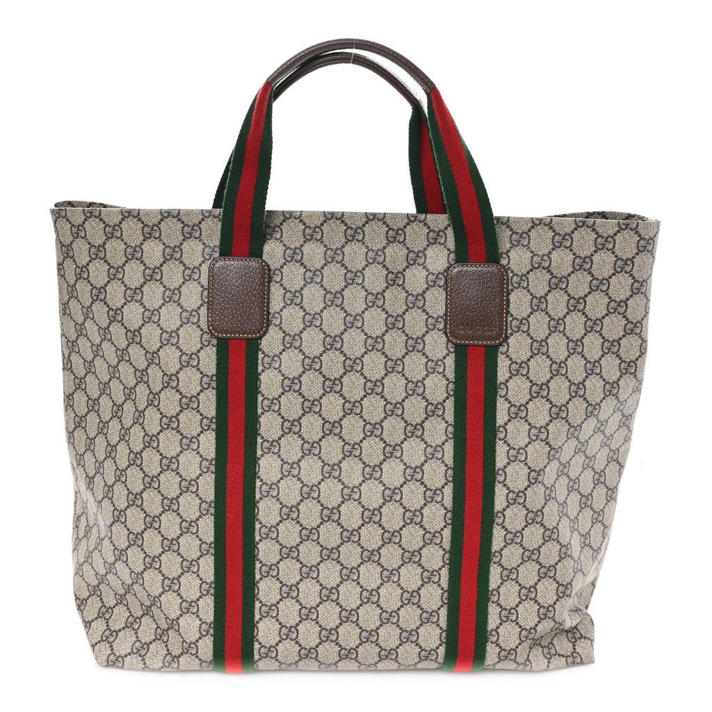 Tender GG Supreme Monogram Textured Dollar Calfskin Web Tote Beige Ebony New Acero