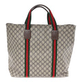 Tender GG Supreme Monogram Textured Dollar Calfskin Web Tote Beige Ebony New Acero