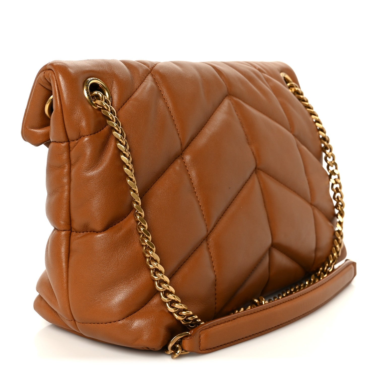Lambskin Quilted Small Loulou Puffer Monogram Chain Satchel Dark Honey