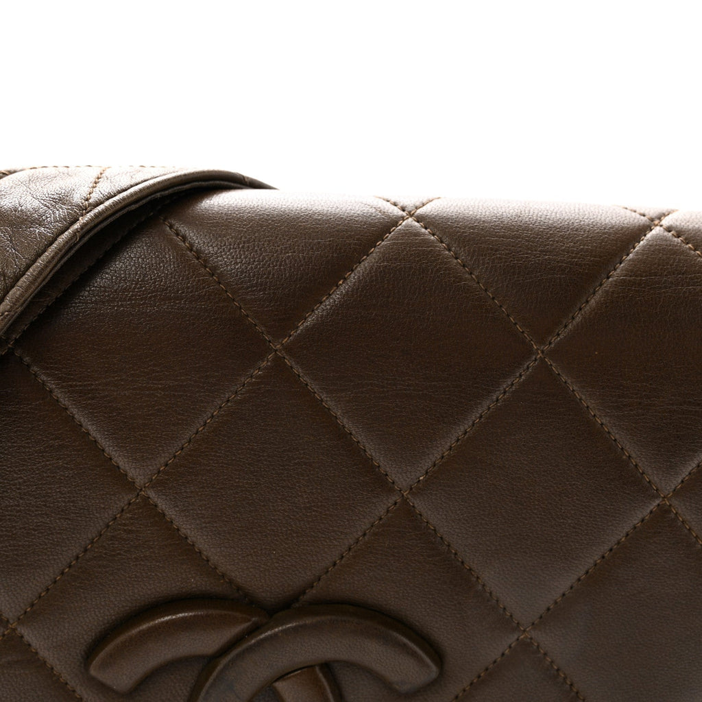 Lambskin Quilted CC Single Flap Shoulder Bag Brown