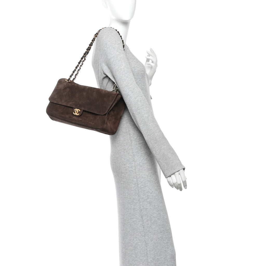 Suede Calfskin Small Souplissimo Maxi Flap Dark Brown