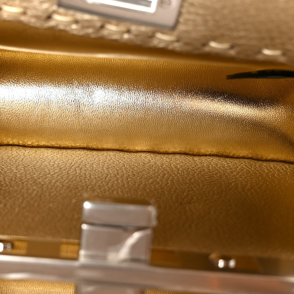 Metallic Cuoio Roma Sellerissima Nappa Sintetica Tape Stitch Petite Peekaboo I SEE U Iconic Satchel Platino