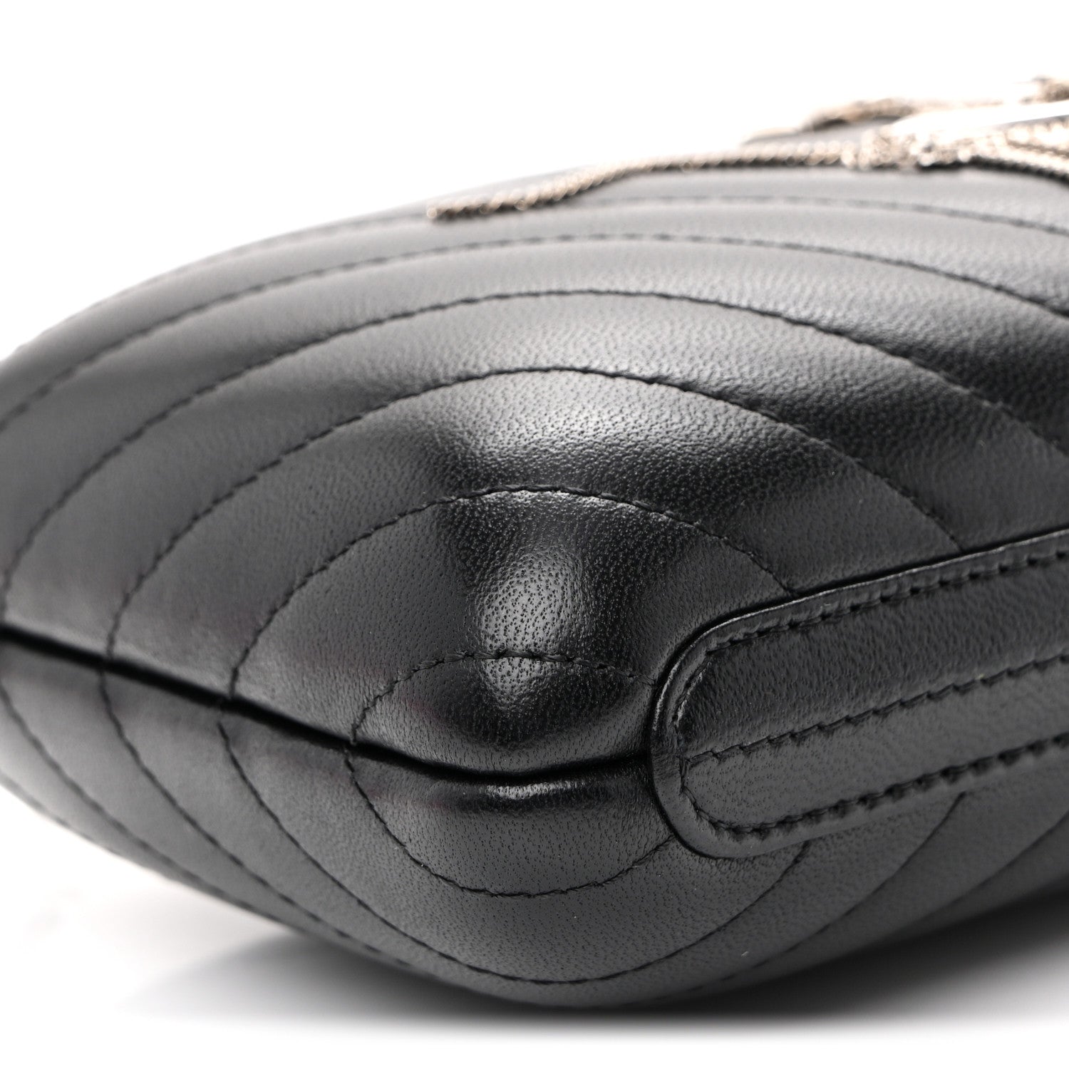 Lambskin Chevron Quilted CC Fringe Clutch Black