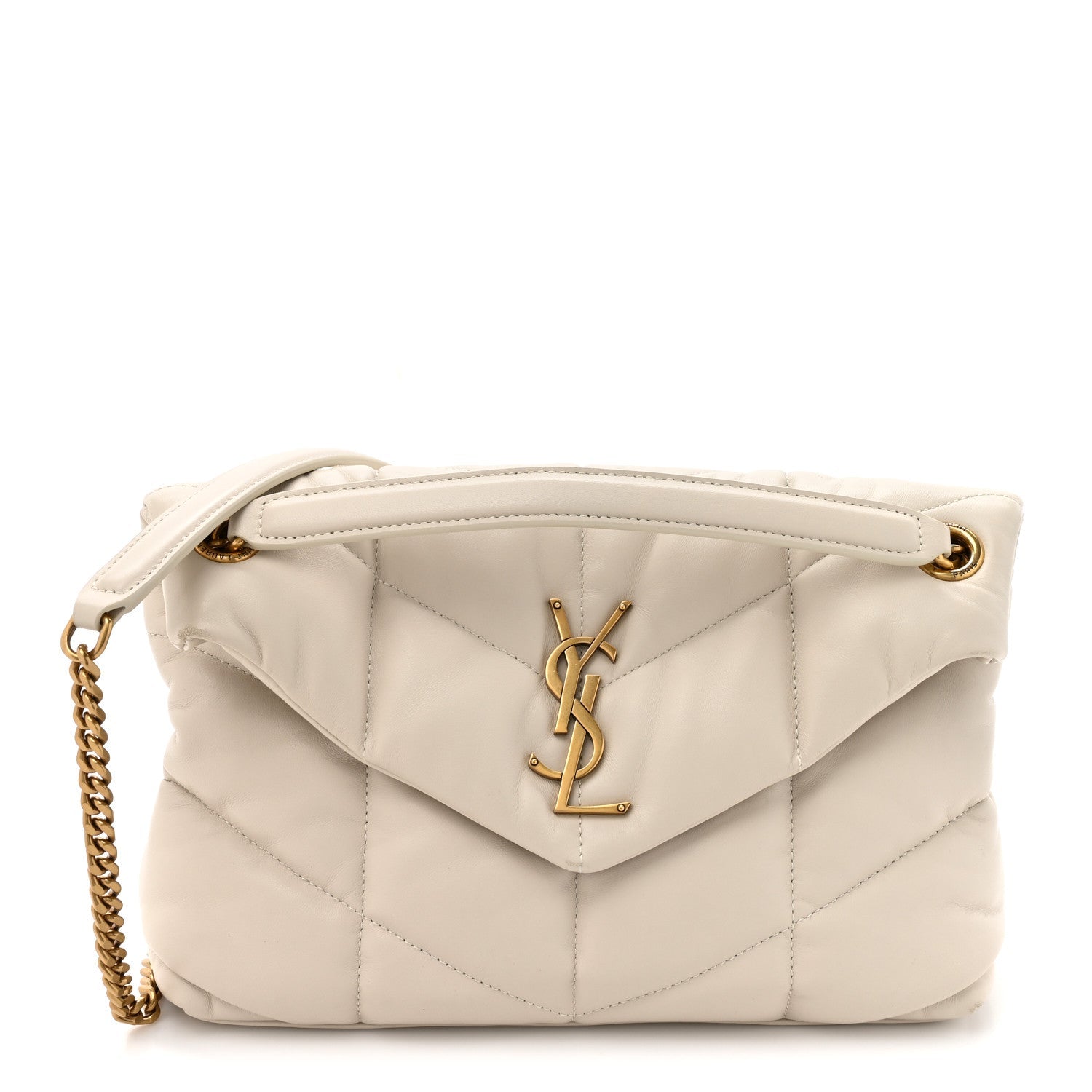 Lambskin Quilted Small Loulou Puffer Monogram Chain Satchel Crema Soft