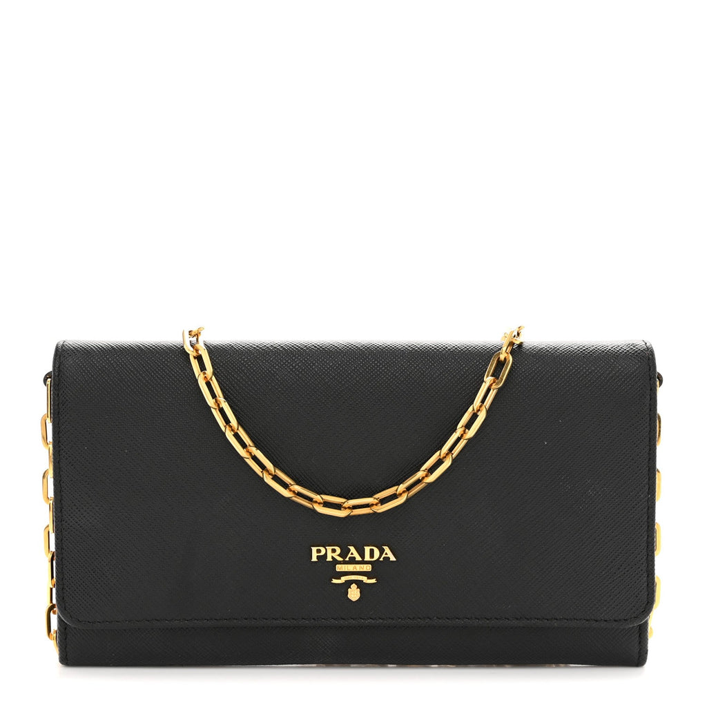 Saffiano Metal Oro Chain Wallet Black