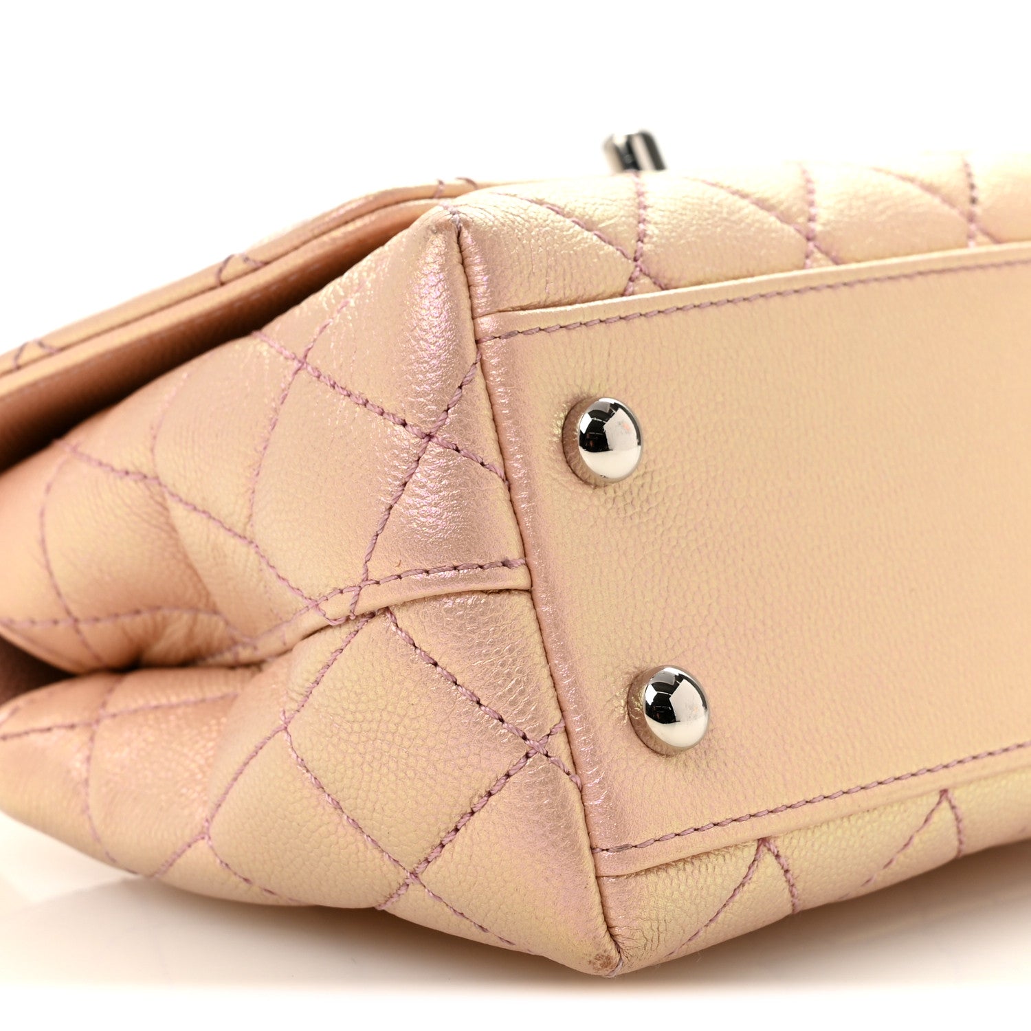 Iridescent Caviar Quilted Extra Mini Coco Handle Flap Light Pink