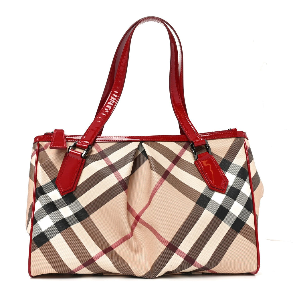 Patent Nova Check Medium Melbury Tote Red