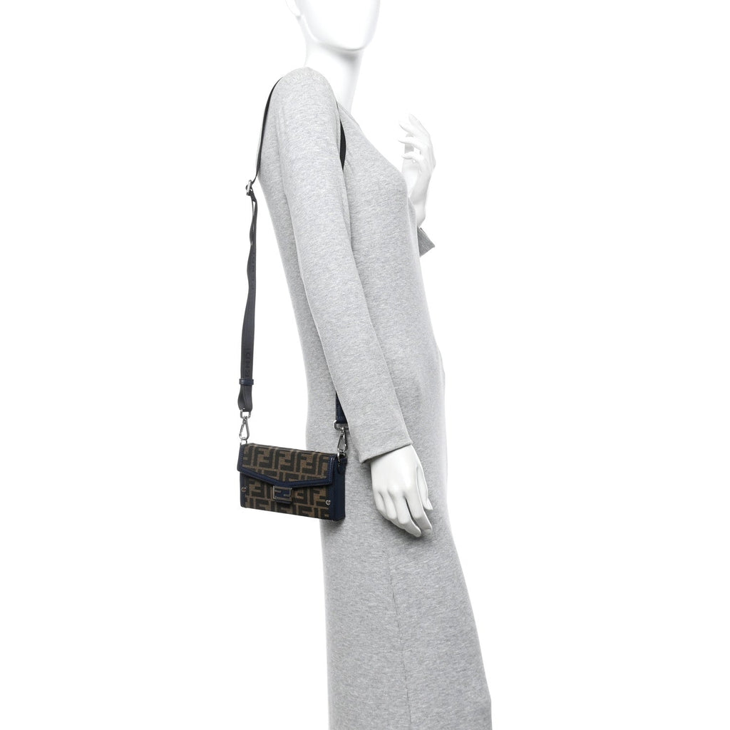 Recycled Fabric Jacquard Vitello King FF 1974 Baguette Soft Trunk Phone Pouch Tobacco Moro Notte