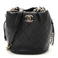 Lambskin Quilted Resin Bi-Color Chain Bucket Bag Black
