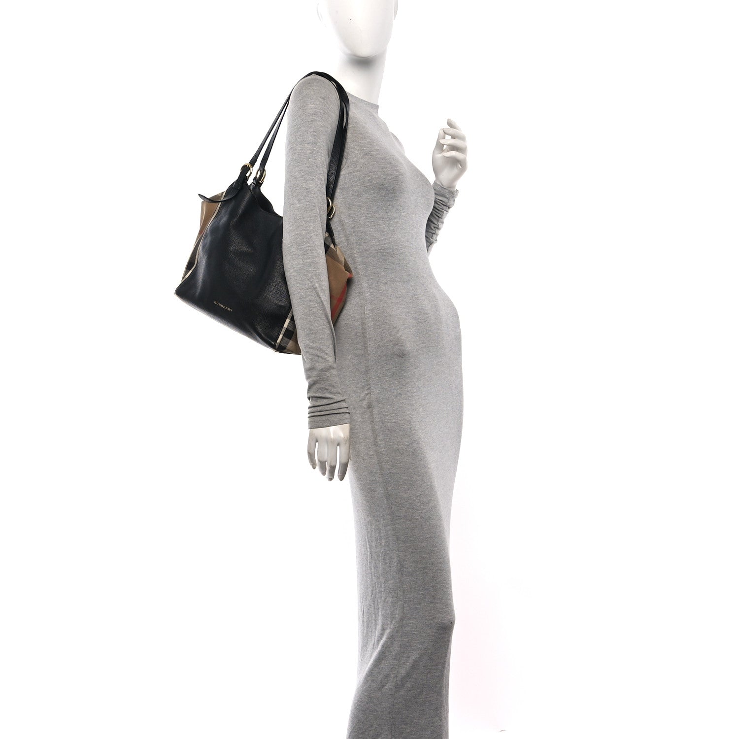 Grainy Calfskin House Check Small Canterbury Tote Black