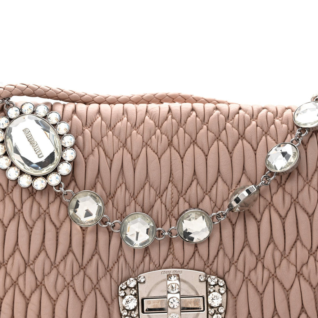 Nappa Matelasse Crystal Flap Clutch Cammeo