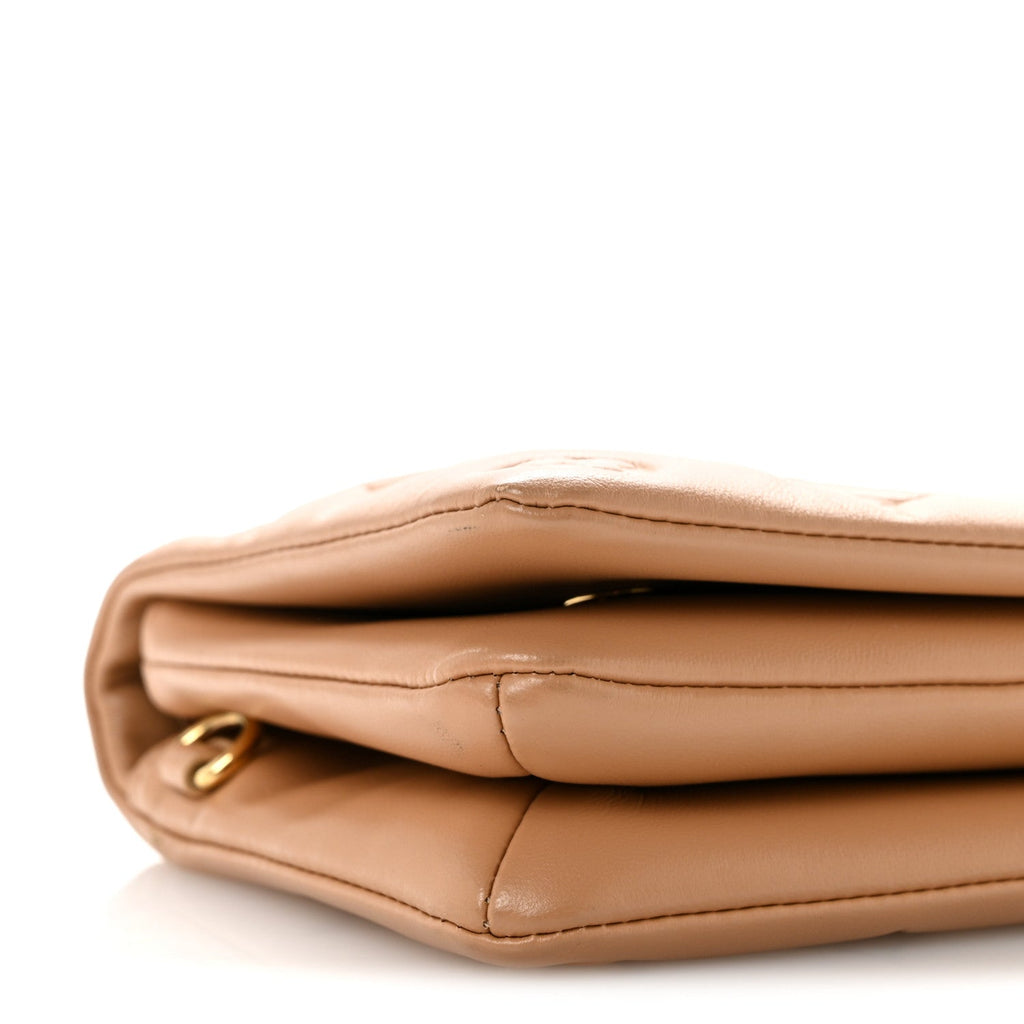 Lambskin Embossed Monogram Pochette Coussin Camel