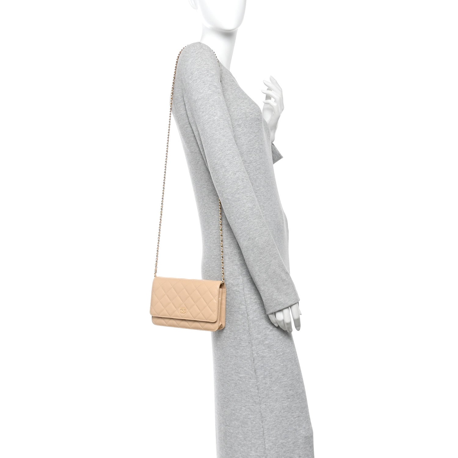 Caviar Quilted Wallet on Chain WOC Beige