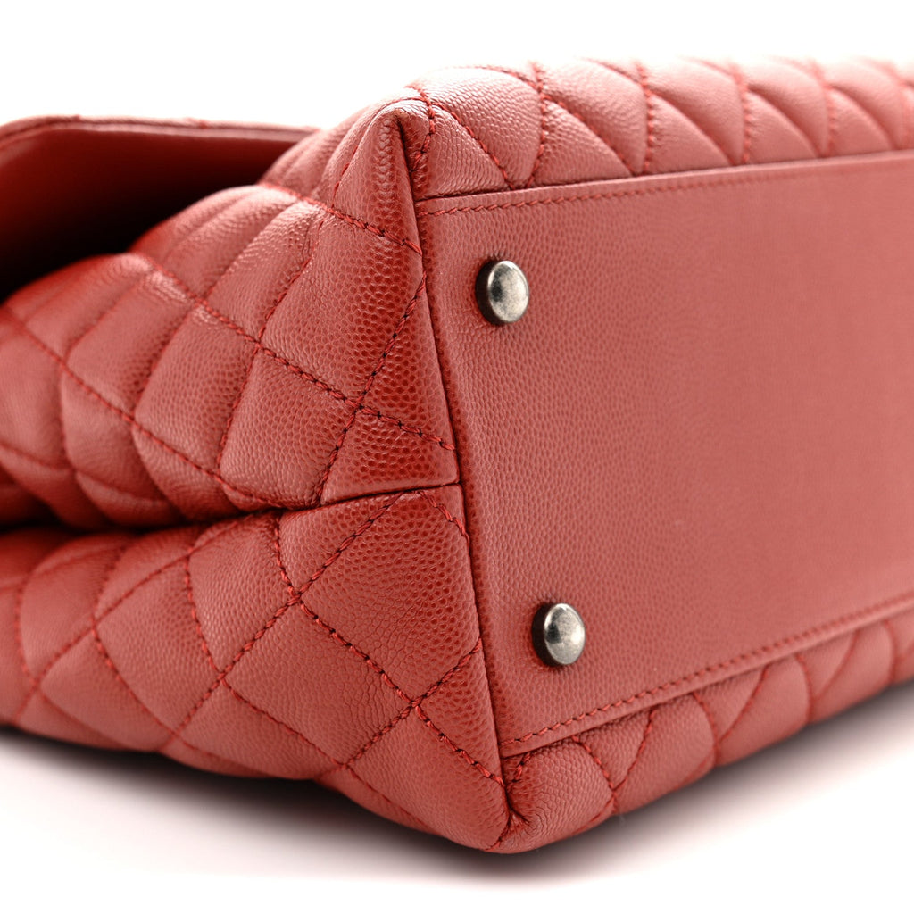 Caviar Quilted Medium Coco Handle Flap Dark Red