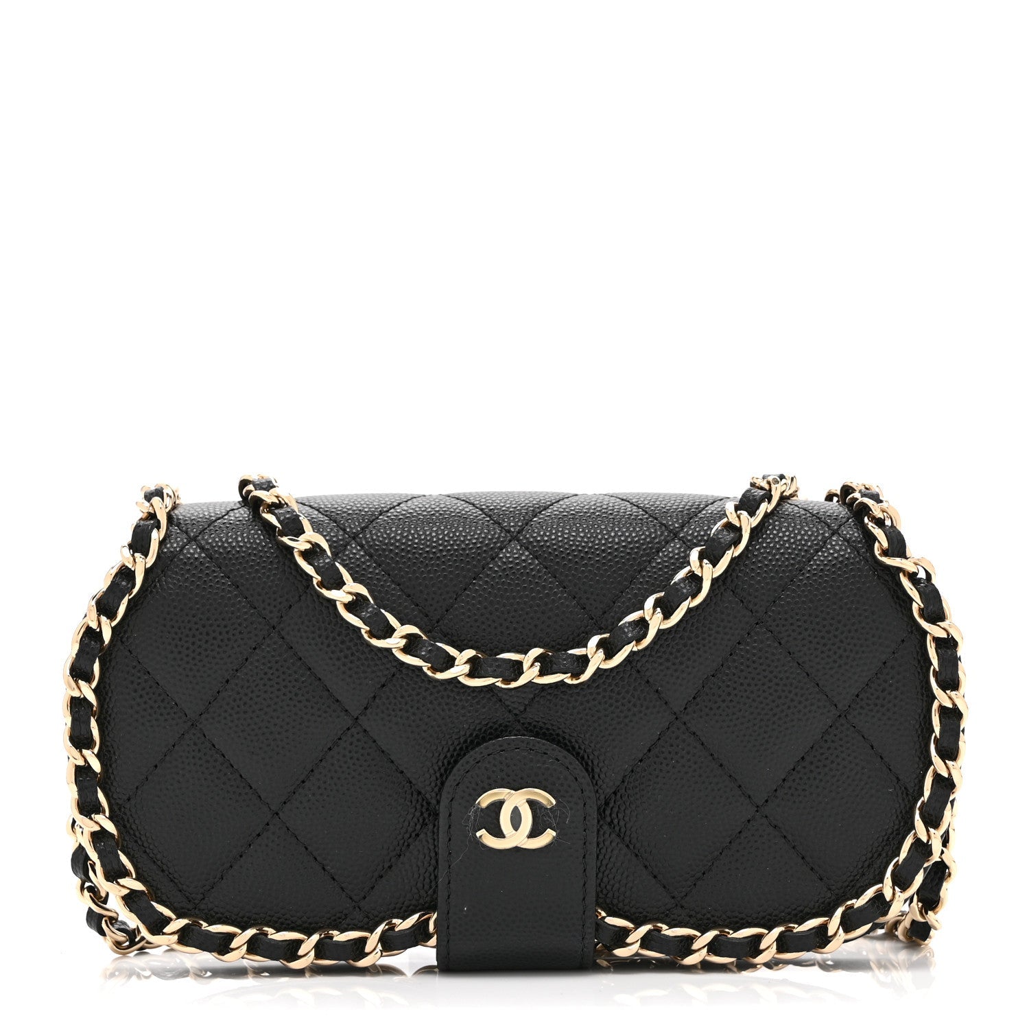 Caviar Quilted Chain Glasses Case Black