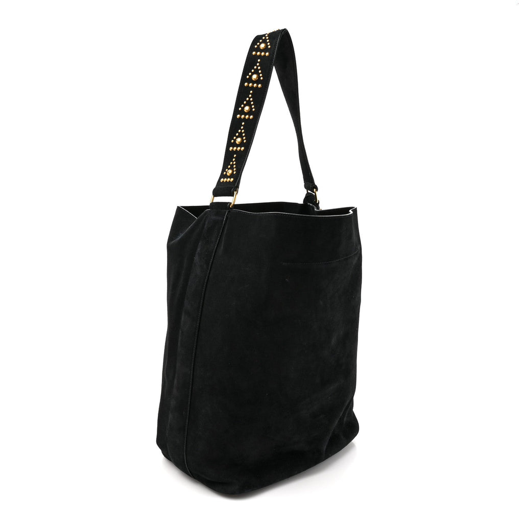 Suede Studded Bucket Bag Black