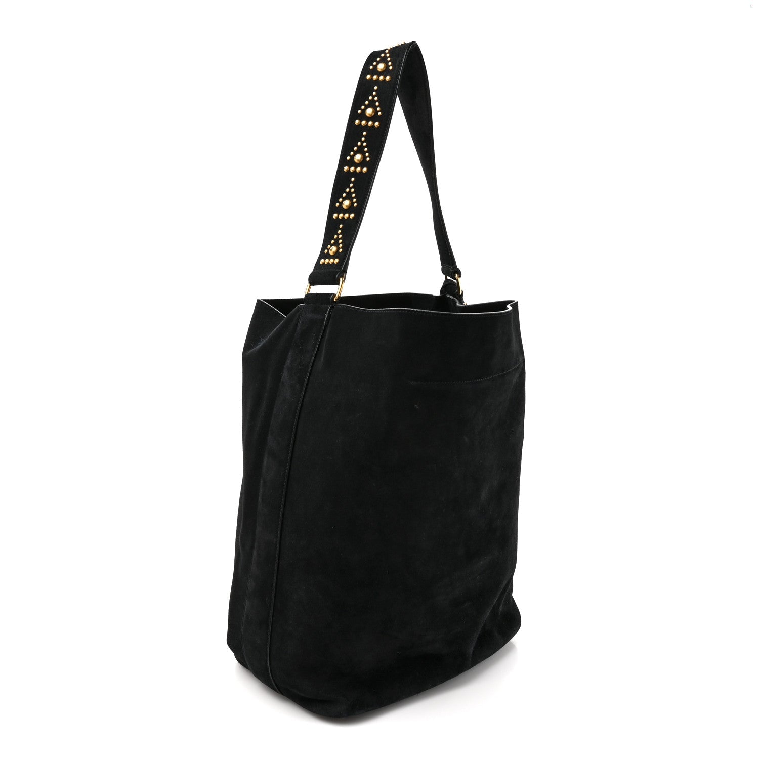 Suede Studded Bucket Bag Black
