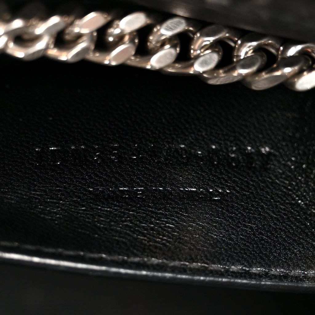Calfskin Crocodile Embossed Medium Classic Monogram Kate Tassel Satchel Black