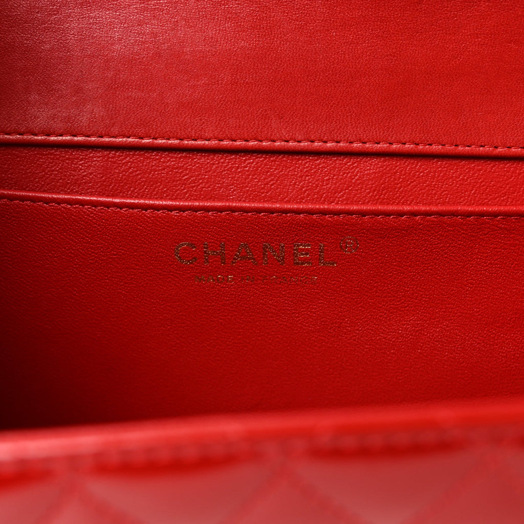 Glazed Calfskin Quilted East West Flap Red