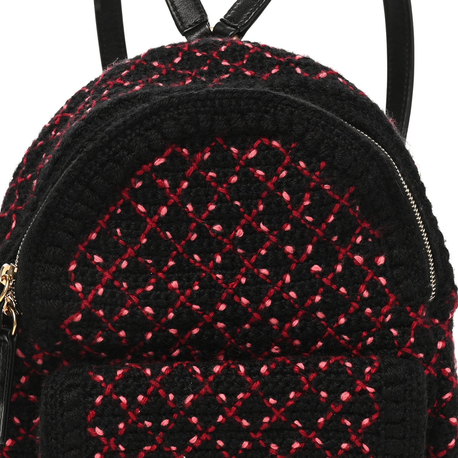 Tweed Front Pocket Backpack Black Pink