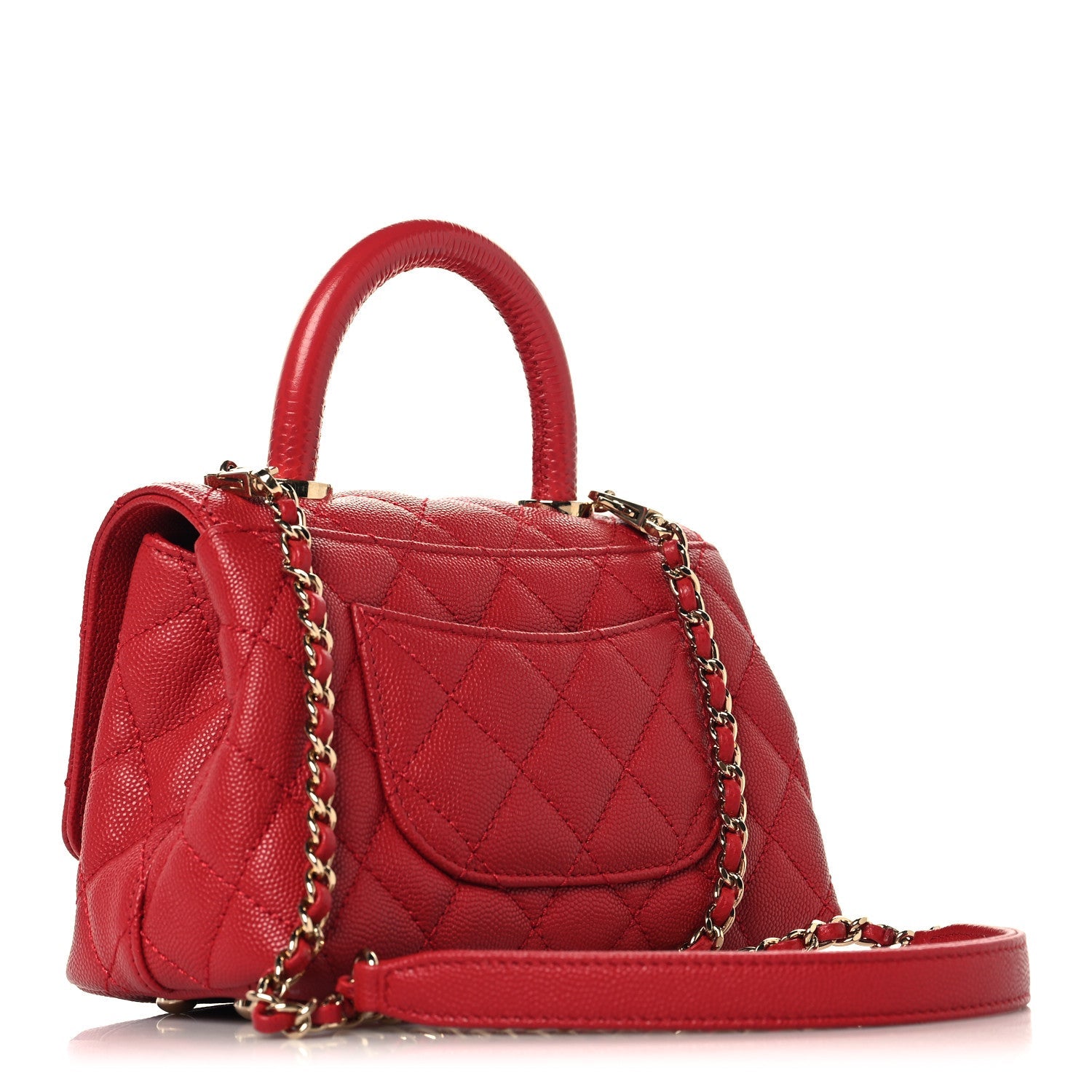 Caviar Lizard Embossed Quilted Extra Mini Coco Handle Flap Red