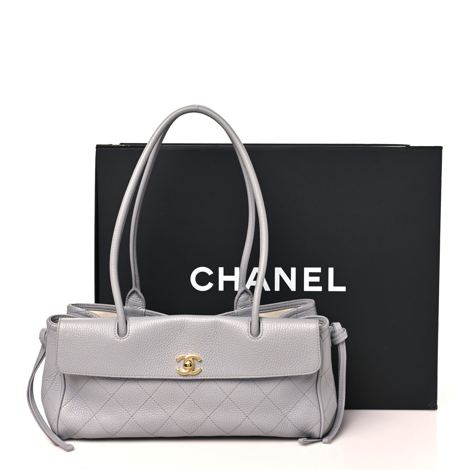 Grained Calfskin Stitched Urban Essentials Small Shopping Bag Grey
