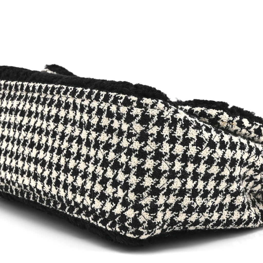 Shearling Tweed Jumbo Single Flap Black White
