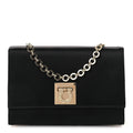Satin Crystal Gancini Chain Flap Bag Black