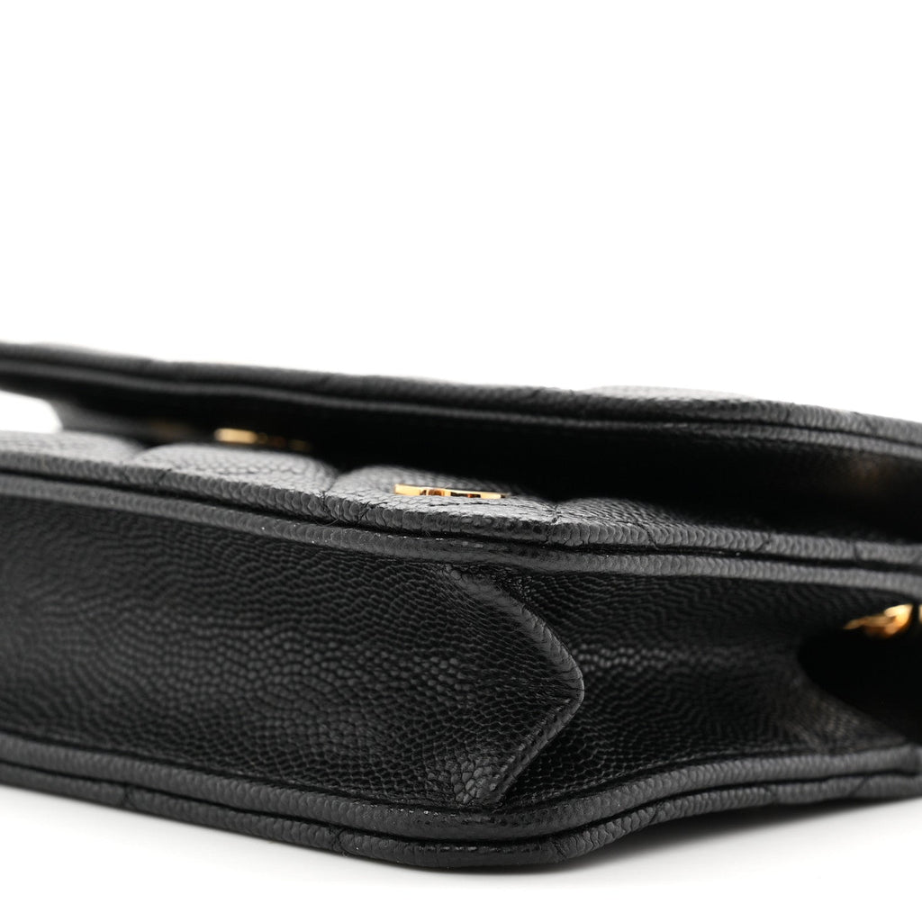 Caviar Quilted Enamel Coco Casino Flap Phone Holder With Chain Black