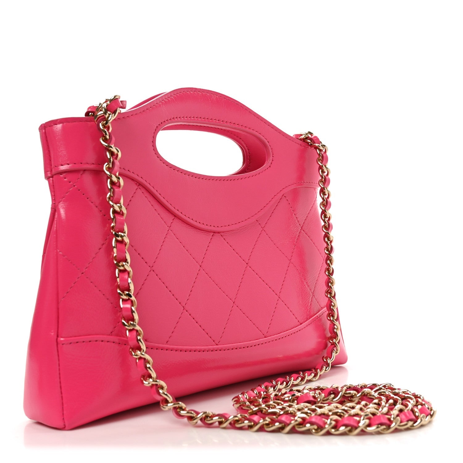 Shiny Crumpled Calfskin Quilted Nano 31 Shopping Bag Pink