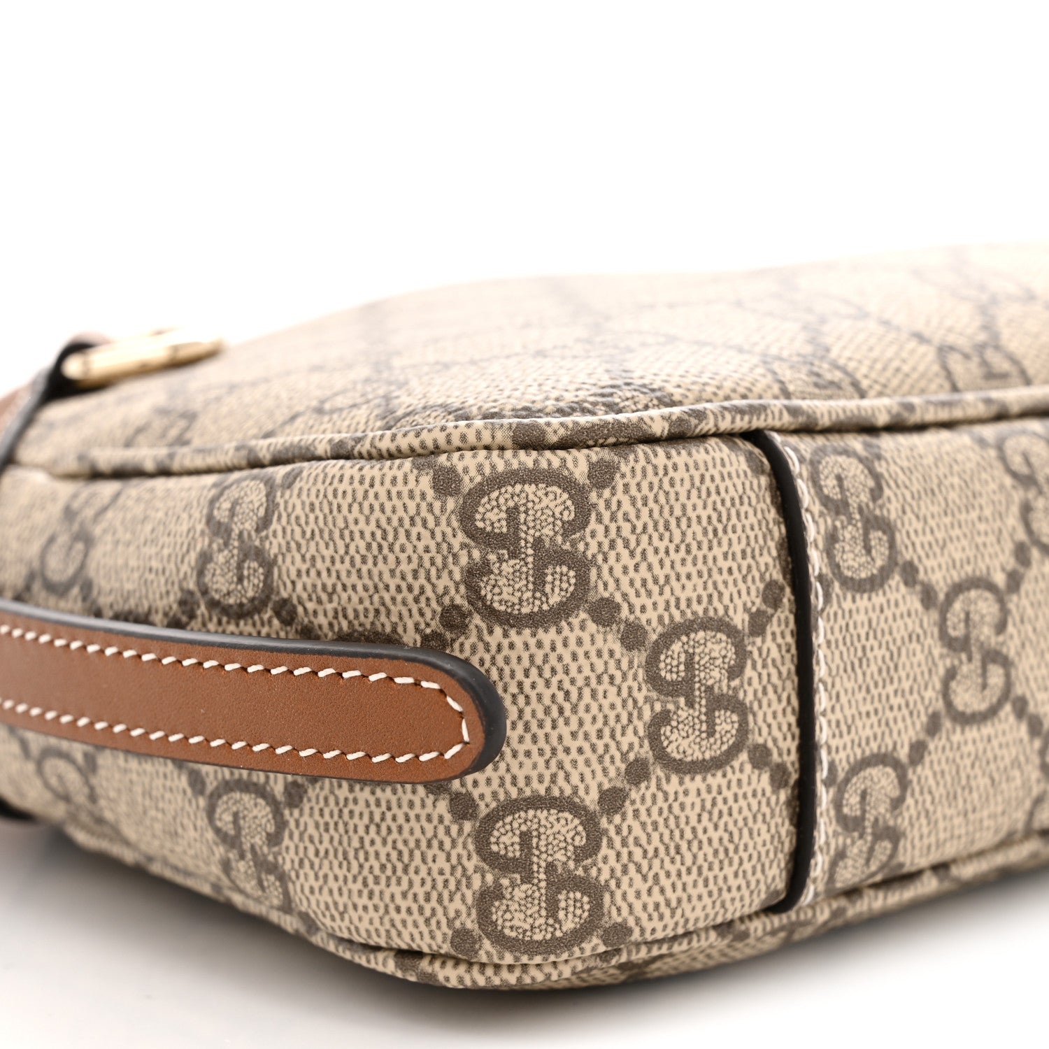GG Supreme Monogram Textured Calfskin Small Emblem Shoulder Bag Beige Dark Brown