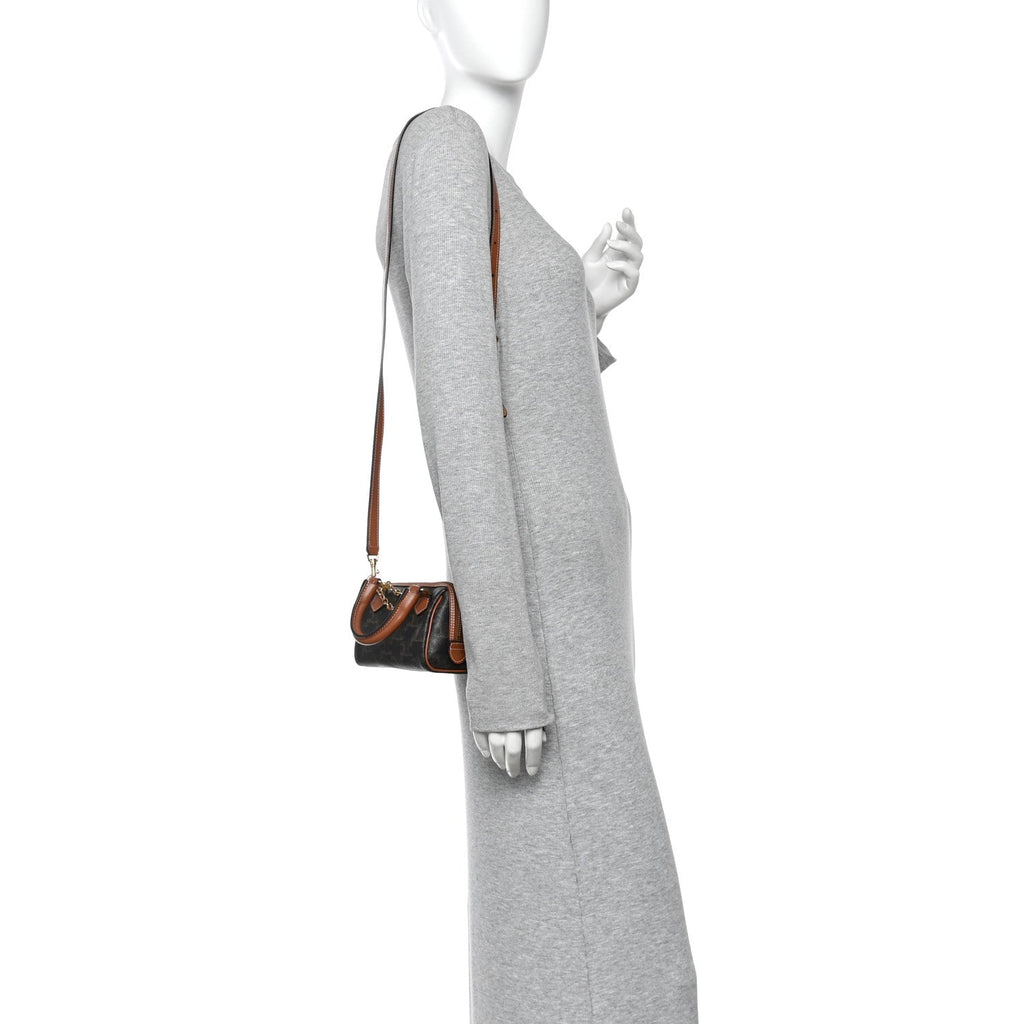 Triomphe Canvas Calfskin Mini Boston Bag Tan