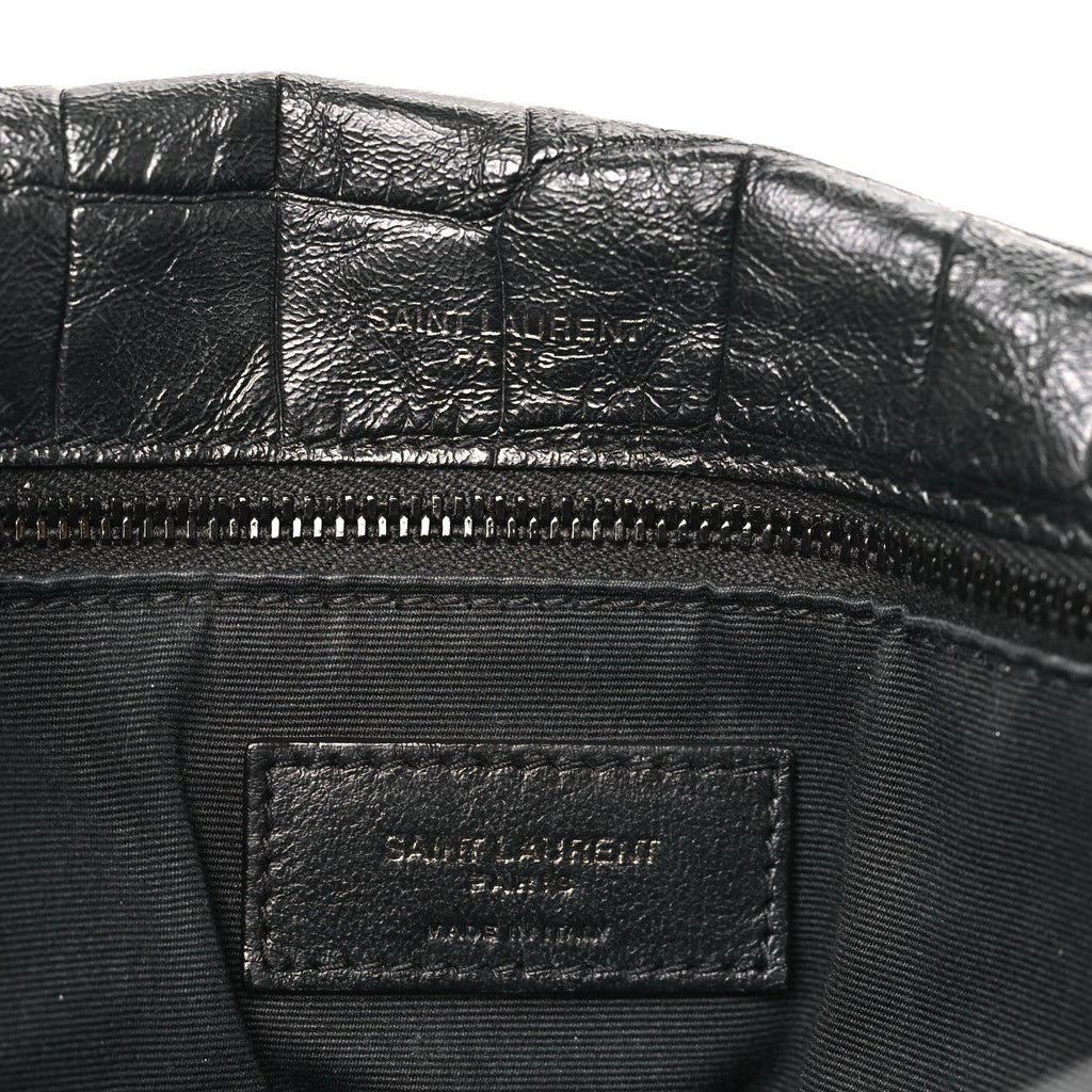 Crocodile Embossed Lambskin Monogram Medium Niki Chain Satchel Black