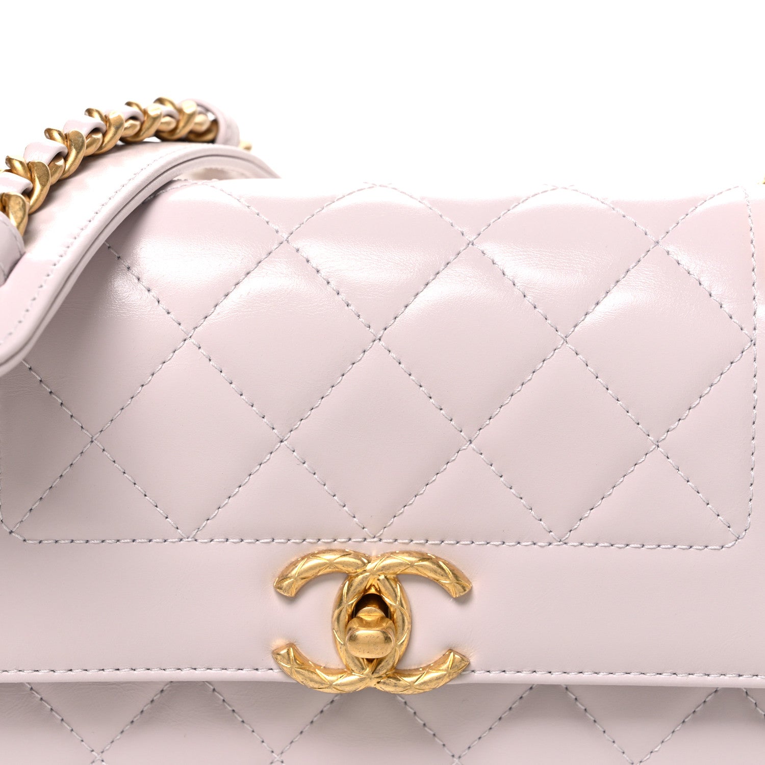 Shiny Calfskin Quilted Coco Crush Handle Flap Light Purple