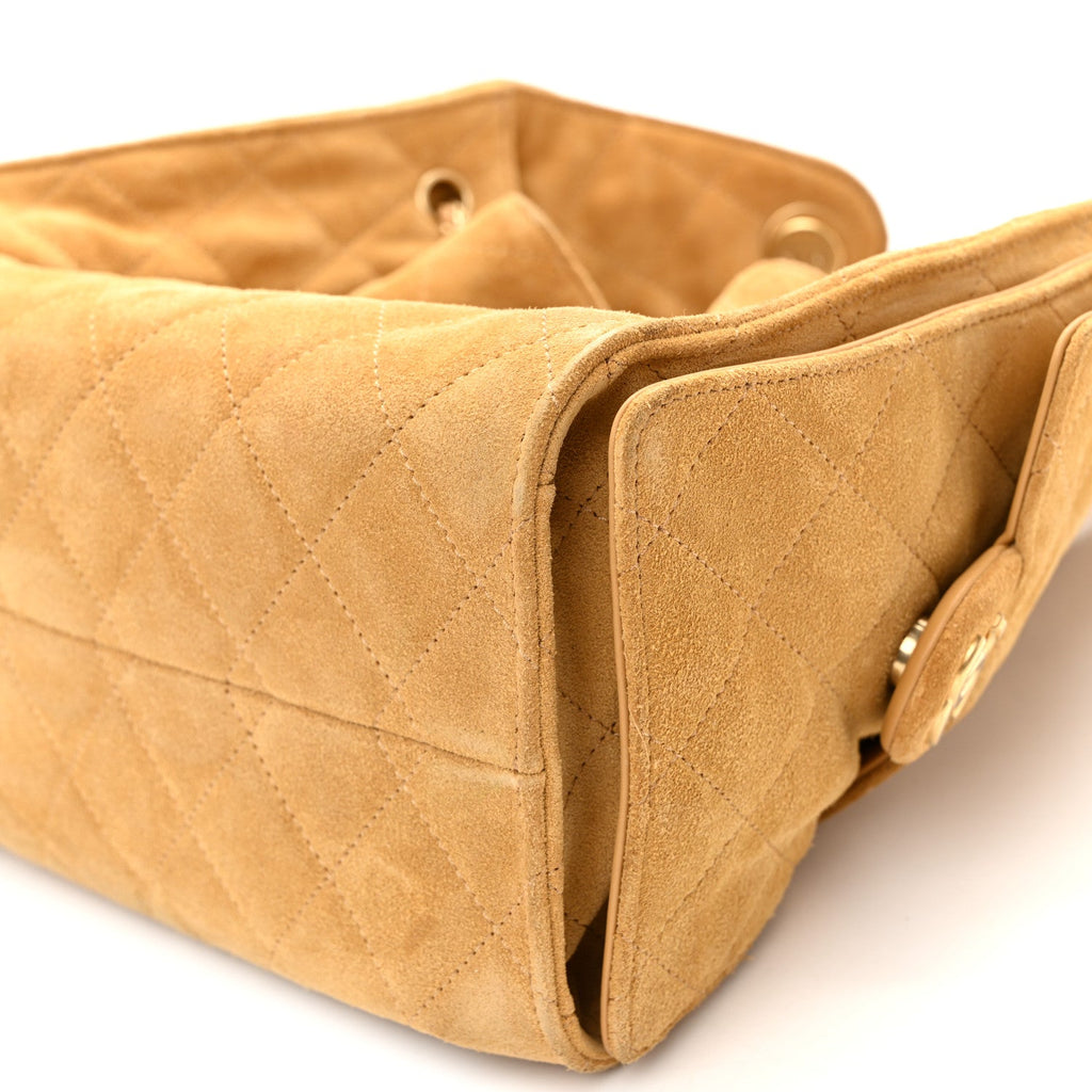 Suede Quilted Small Chanel 25 Handbag Beige