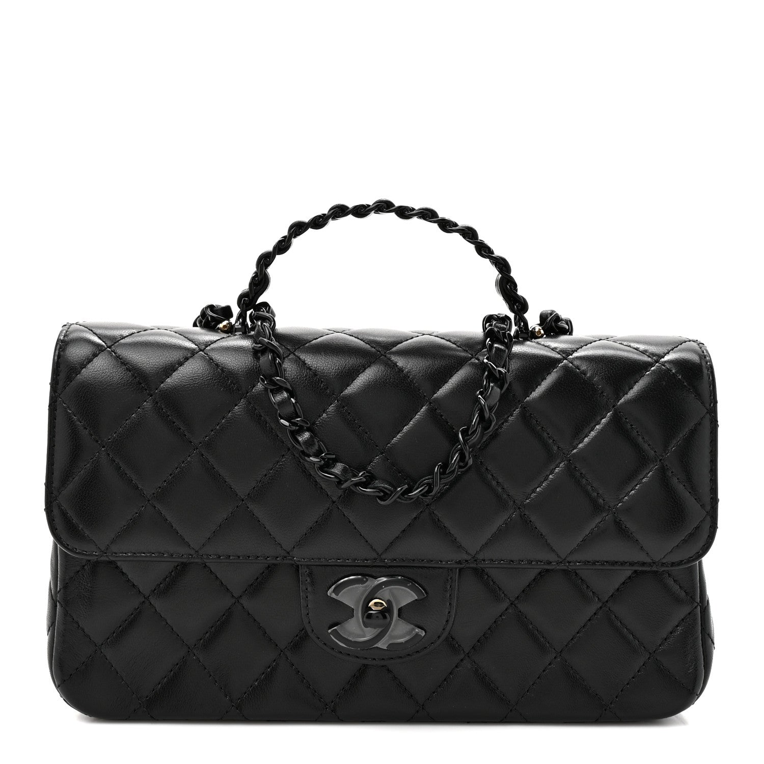 Lambskin Quilted Small Single Flap Top Handle Bag So Black