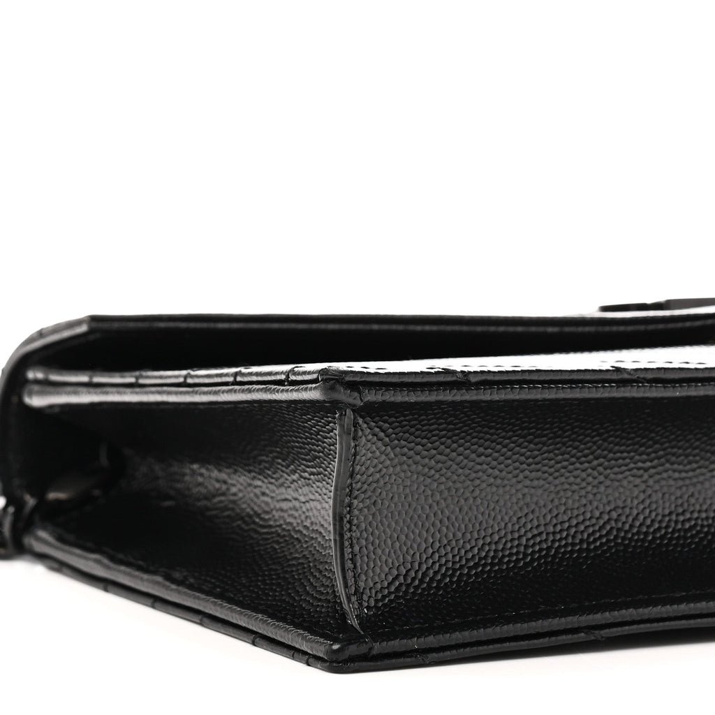 Grain De Poudre Matelasse Chevron Monogram Monochrome Envelope Chain Wallet Black